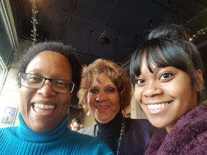 <p style="font-size: 15px">Scholarship: CCBN Scholar Lorrena (right) meetscommunity icon Cleo Parker Robinson (mid) 2018