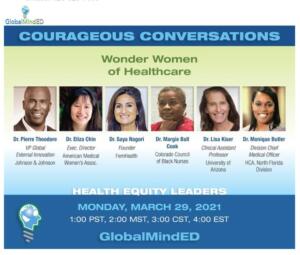 <p style="font-size: 15px">Achievement: Margie Cook PhD, RN among the panel of Global MindED's Wonder Women of Healthcare. 2021