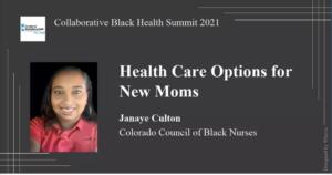 <p style="font-size: 15px">Outreach: CCBN Scholar Janaye Culton educated new moms at the Center for African American Health's Collaborative Black Health Summit. 2021